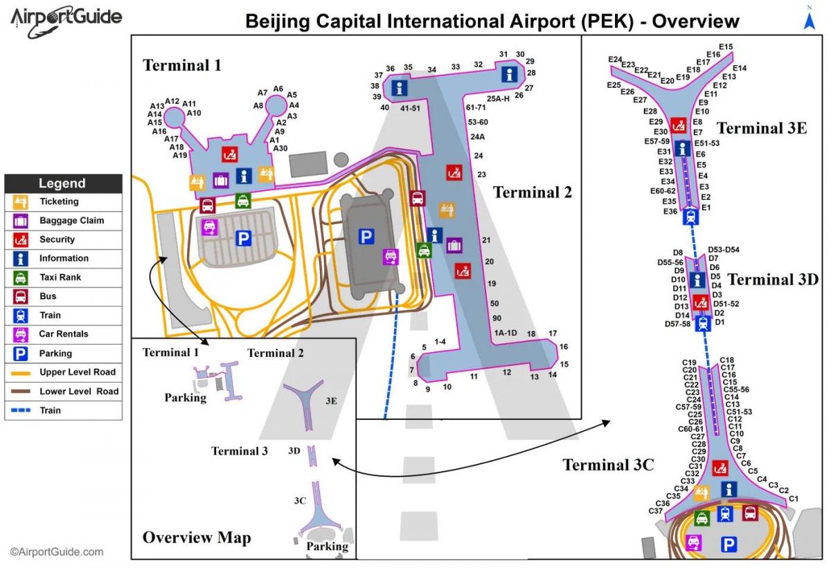 Plan des terminaux aéroport de Beijing (Peking)